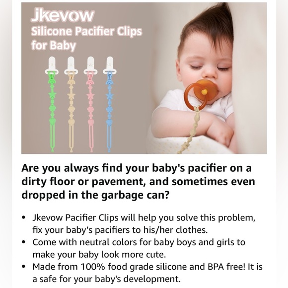 Silicone Pacifier Clip Holder with One Piece Design, Pack of 2 (Pink+Apricot) - Picture 7 of 13